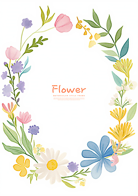 PSD 식물 꽃 잎 꽃백그라운드 일러스트 수채화 프레임 사람없음 장식 컬러풀 화환 국내일러스트 컬러 백그라운드 파일형식
