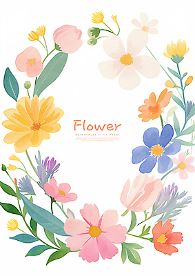PSD 식물 꽃 잎 꽃백그라운드 일러스트 수채화 프레임 사람없음 장식 컬러풀 화환 국내일러스트 컬러 백그라운드 파일형식