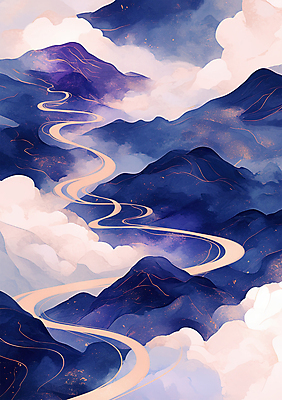 PSD 구름 곡선 일러스트 자연 산 풍경 사람없음 평화 보라색 고요 금색 언덕 국내일러스트 자연요소 선 컬러 컨셉 생태계 파일형식