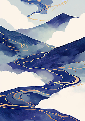 PSD 구름 곡선 일러스트 자연 산 풍경 사람없음 파란색 평화 고요 금색 언덕 국내일러스트 자연요소 선 컬러 컨셉 생태계 파일형식