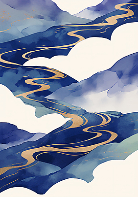 PSD 구름 곡선 일러스트 자연 산 풍경 사람없음 파란색 평화 고요 금색 언덕 국내일러스트 자연요소 선 컬러 컨셉 생태계 파일형식