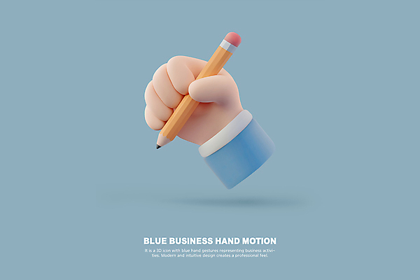 PSD 편집이미지 손 하늘색 비즈니스 모션 들기 손짓 신체부위 연필 3D 잡기 편집3D 학용품 사람 파란색 필기구 디지털합성 파일형식