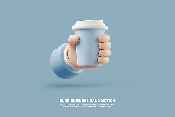 PSD 편집이미지 손 하늘색 비즈니스 모션 손짓 신체부위 컵 3D 커피잔 일회용 테이크아웃 테이크아웃컵 편집3D 식기 커피 잔 사람 파란색 디지털합성 파일형식