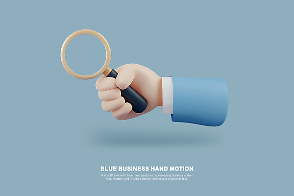 PSD 편집이미지 손 하늘색 비즈니스 모션 돋보기 들기 손짓 신체부위 3D 잡기 편집3D 사람 파란색 디지털합성 파일형식