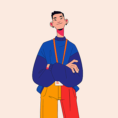 전신 남자 일러스트 목걸이 한명 성인 팔짱 심플 아르바이트 사원증 베이지색 성인남자한명만 일러캐릭터 AI파일 캐릭터 1 컬러 비즈니스 장신구 모션 사람 남자한명만 성인남자만 파일형식 벡터