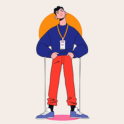 전신 남자 일러스트 목걸이 한명 성인 주머니손 심플 아르바이트 사원증 베이지색 성인남자한명만 일러캐릭터 AI파일 캐릭터 1 컬러 비즈니스 장신구 모션 사람 남자한명만 성인남자만 파일형식 벡터