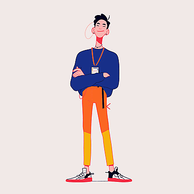 전신 남자 일러스트 목걸이 한명 성인 팔짱 심플 아르바이트 사원증 베이지색 성인남자한명만 일러캐릭터 AI파일 캐릭터 1 컬러 비즈니스 장신구 모션 사람 남자한명만 성인남자만 파일형식 벡터