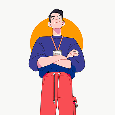 전신 남자 일러스트 목걸이 한명 성인 팔짱 심플 아르바이트 사원증 베이지색 성인남자한명만 일러캐릭터 AI파일 캐릭터 1 컬러 비즈니스 장신구 모션 사람 남자한명만 성인남자만 파일형식 벡터