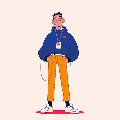 전신 남자 일러스트 목걸이 한명 웃음 성인 주머니손 심플 아르바이트 사원증 베이지색 성인남자한명만 일러캐릭터 AI파일 캐릭터 1 컬러 비즈니스 장신구 모션 표정 사람 남자한명만 성인남자만 파일형식 벡터