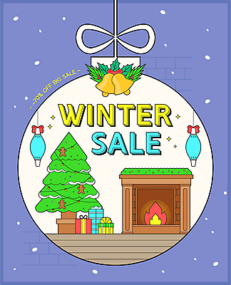 겨울 일러스트 사람없음 파란색 선물상자 크리스마스트리 세일 난로 쿠폰 벽난로 징글벨 오너먼트 국내일러스트 AI파일 계절 컬러 크리스마스장식 크리스마스 선물 상자 종 난방기 파일형식 벡터