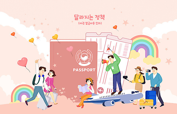 PSD 여자 남자 분홍색 무지개 지도 일러스트 비행기 여러명 성인 여행객 카메라 캐리어 확성기 하트 깃발 하락 항공권 여권 풍선 셀카봉 성인만 발급 국내일러스트 자연요소 모양 컬러 다수 컨셉 항공교통 대중교통 사람 전자제품 여행가방 티켓 파일형식