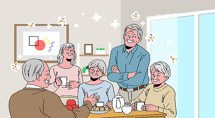 여자 할아버지 노년 남자 꽃 행복 할머니 액자 일러스트 식탁 주전자 대화 웃음 앉기 여러명 컵 실버라이프 즐거움 다과 실버타운 노인만 국내일러스트 AI파일 식물 라이프스타일 식기 감정 다수 모션 탁자 주방용품 디저트 표정 말하기 사람 성인 성인만 파일형식 벡터