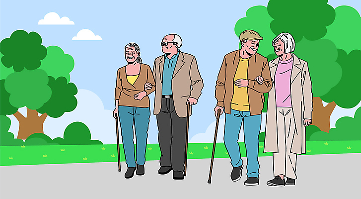 전신 부부 공원 여자 할아버지 노년 남자 할머니 일러스트 지팡이 여러명 실버라이프 팔짱 산책 실버타운 노인만 국내일러스트 AI파일 라이프스타일 커플 공공시설 다수 모션 휴식 사람 성인 성인만 파일형식 벡터