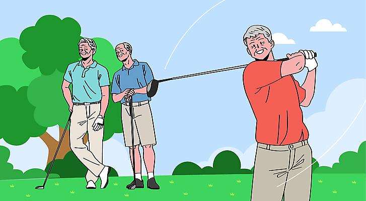 전신 할아버지 노년 남자 골프 일러스트 필드 세명 실버라이프 운동 골프채 스윙 골프웨어 실버타운 노인남자만 국내일러스트 AI파일 라이프스타일 옷 포즈 골프용품 건강 사람 성인 구기 남자만 노인만 파일형식 벡터