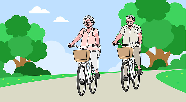 전신 공원 여자 할아버지 노년 남자 할머니 일러스트 건강 두명 실버라이프 자전거 실버타운 노인만 국내일러스트 AI파일 라이프스타일 공공시설 사람 성인 바이크 성인만 파일형식 벡터