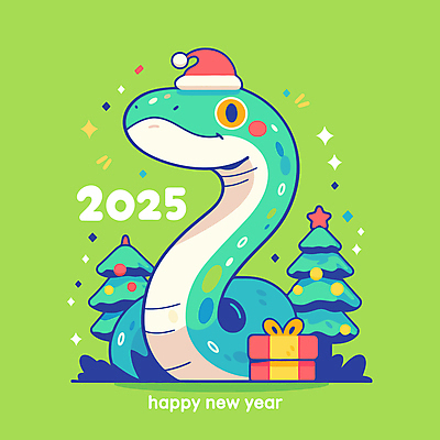 크리스마스 일러스트 산타모자 새해 사람없음 연두색 선물상자 크리스마스트리 파티 축하 뱀띠 뱀 연말 청사 2025년 을사년 일러캐릭터 푸른뱀 푸른뱀캐릭터 AI파일 캐릭터 모자_잡화 기념일 컨셉 파충류 선물 이벤트 초록색 상자 십이지신 연도 뱀캐릭터 파일형식 벡터