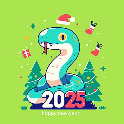 크리스마스 일러스트 산타모자 새해 사람없음 연두색 선물상자 크리스마스트리 파티 축하 뱀띠 뱀 연말 청사 2025년 을사년 일러캐릭터 푸른뱀 푸른뱀캐릭터 AI파일 캐릭터 모자_잡화 기념일 컨셉 파충류 선물 이벤트 초록색 상자 십이지신 연도 뱀캐릭터 파일형식 벡터