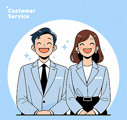 여자 남자 하늘색 일러스트 비즈니스 웃음 성인 두명 비즈니스맨 비즈니스우먼 상담원 만족 상담 텔레마케팅 손모으기 성인만 일러캐릭터 AI파일 캐릭터 감정 표정 사람 손짓 파란색 직장인 사무원 서비스업 파일형식 벡터