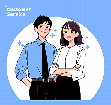 여자 남자 일러스트 비즈니스 웃음 성인 두명 파란색 팔짱 비즈니스맨 비즈니스우먼 상담원 만족 상담 주머니손 텔레마케팅 성인만 일러캐릭터 AI파일 캐릭터 감정 컬러 모션 표정 사람 직장인 사무원 서비스업 파일형식 벡터