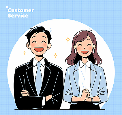 여자 남자 하늘색 일러스트 비즈니스 웃음 성인 두명 팔짱 비즈니스맨 비즈니스우먼 상담원 만족 상담 텔레마케팅 손모으기 성인만 일러캐릭터 AI파일 캐릭터 감정 모션 표정 사람 손짓 파란색 직장인 사무원 서비스업 파일형식 벡터