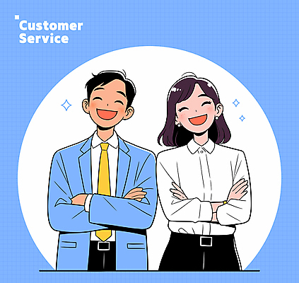 여자 남자 일러스트 비즈니스 웃음 성인 두명 파란색 팔짱 비즈니스맨 비즈니스우먼 상담원 만족 상담 텔레마케팅 성인만 일러캐릭터 AI파일 캐릭터 감정 컬러 모션 표정 사람 직장인 사무원 서비스업 파일형식 벡터