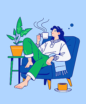 전신 식물 여자 화분 가구 일러스트 휴식 한명 앉기 성인 일상 라이프 컵 파란색 인테리어 소파 평화 마시기 편안함 주말 성인여자한명만 국내일러스트 AI파일 1 식기 디자인 컬러 생활용품 컨셉 의자 모션 사람 생활 감각 여자한명만 성인여자만 파일형식 벡터