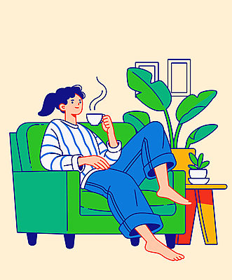 전신 식물 여자 화분 가구 일러스트 휴식 한명 앉기 성인 일상 라이프 컵 파란색 인테리어 소파 평화 마시기 편안함 주말 성인여자한명만 국내일러스트 AI파일 1 식기 디자인 컬러 생활용품 컨셉 의자 모션 사람 생활 감각 여자한명만 성인여자만 파일형식 벡터
