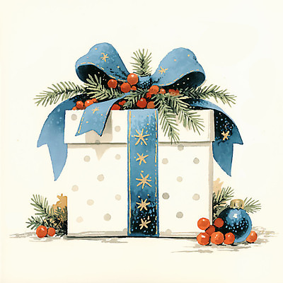 JPG 크리스마스 겨울 일러스트 수채화 사람없음 선물상자 눈 풀잎 분위기 연말 홀리데이 국내일러스트 AI일러스트 AI콘텐츠 자연요소 계절 기념일 컨셉 잎 날씨 휴가 선물 상자 풀_식물 파일형식
