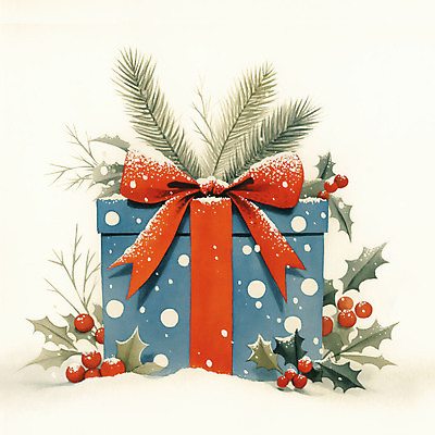 JPG 크리스마스 겨울 일러스트 수채화 사람없음 선물상자 눈 풀잎 분위기 연말 홀리데이 국내일러스트 AI일러스트 AI콘텐츠 자연요소 계절 기념일 컨셉 잎 날씨 휴가 선물 상자 풀_식물 파일형식