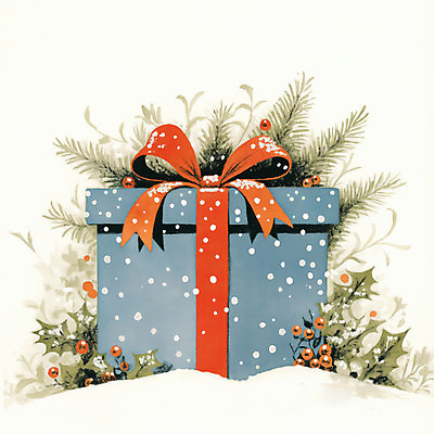 JPG 크리스마스 겨울 일러스트 수채화 사람없음 선물상자 눈 풀잎 분위기 연말 홀리데이 국내일러스트 AI일러스트 AI콘텐츠 자연요소 계절 기념일 컨셉 잎 날씨 휴가 선물 상자 풀_식물 파일형식