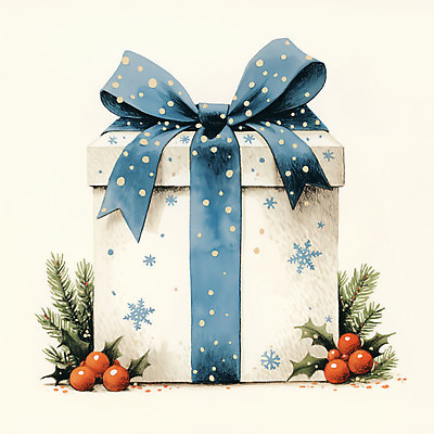 JPG 크리스마스 겨울 일러스트 수채화 사람없음 선물상자 눈 풀잎 분위기 연말 홀리데이 국내일러스트 AI일러스트 AI콘텐츠 자연요소 계절 기념일 컨셉 잎 날씨 휴가 선물 상자 풀_식물 파일형식