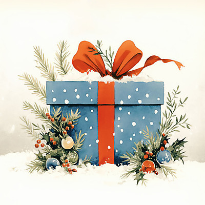 JPG 크리스마스 겨울 일러스트 수채화 사람없음 선물상자 눈 풀잎 분위기 연말 홀리데이 국내일러스트 AI일러스트 AI콘텐츠 자연요소 계절 기념일 컨셉 잎 날씨 휴가 선물 상자 풀_식물 파일형식