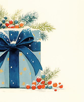JPG 크리스마스 겨울 일러스트 수채화 사람없음 선물상자 눈 풀잎 분위기 연말 홀리데이 국내일러스트 AI일러스트 AI콘텐츠 자연요소 계절 기념일 컨셉 잎 날씨 휴가 선물 상자 풀_식물 파일형식