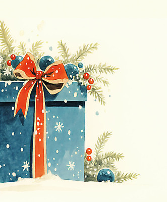 JPG 크리스마스 겨울 일러스트 수채화 사람없음 선물상자 눈 풀잎 분위기 연말 홀리데이 국내일러스트 AI일러스트 AI콘텐츠 자연요소 계절 기념일 컨셉 잎 날씨 휴가 선물 상자 풀_식물 파일형식