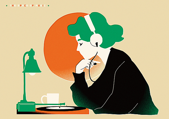 라이프스타일 여자 실루엣 포스터 음악 일러스트 한명 성인 초록색 헤드셋 턱괴기 듣기 스탠드 감성 판화 성인여자한명만 국내일러스트 AI파일 1 컬러 음향기기 컨셉 모션 문화예술 조명 촬영기법 미술 사람 생활 헤드폰 여자한명만 성인여자만 파일형식 벡터