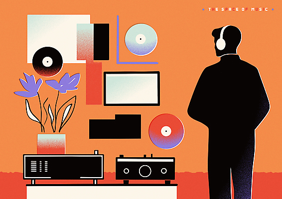 라이프스타일 남자 실루엣 포스터 화분 음악 액자 일러스트 한명 성인 주황색 헤드셋 스피커 듣기 오디오 감성 판화 성인남자한명만 국내일러스트 AI파일 1 컬러 음향기기 컨셉 모션 문화예술 촬영기법 미술 사람 생활 전자제품 헤드폰 남자한명만 성인남자만 파일형식 벡터