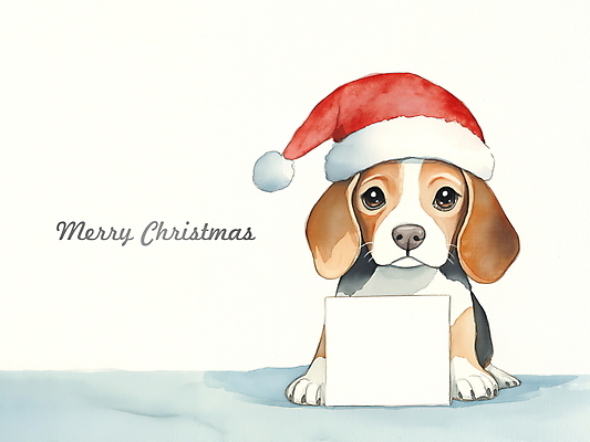 PSD 크리스마스 겨울 일러스트 산타모자 수채화 프레임 사람없음 산타클로스 강아지 비글 카피스페이스 국내일러스트 모자_잡화 계절 기념일 반려동물 공백 개 파일형식
