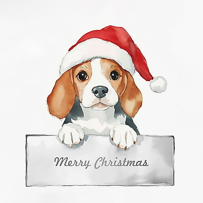 PSD 크리스마스 겨울 일러스트 산타모자 수채화 프레임 사람없음 산타클로스 강아지 비글 카피스페이스 국내일러스트 모자_잡화 계절 기념일 반려동물 공백 개 파일형식