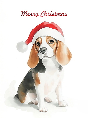 PSD 크리스마스 겨울 일러스트 산타모자 수채화 사람없음 산타클로스 강아지 비글 국내일러스트 모자_잡화 계절 기념일 반려동물 개 파일형식