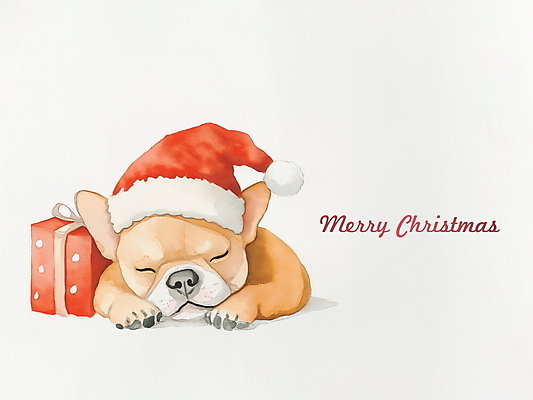 PSD 크리스마스 겨울 일러스트 산타모자 수채화 사람없음 선물상자 산타클로스 강아지 프렌치불독 국내일러스트 모자_잡화 계절 기념일 선물 반려동물 상자 개 불독 파일형식