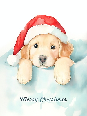 PSD 크리스마스 겨울 일러스트 산타모자 수채화 사람없음 산타클로스 리트리버 강아지 담요 국내일러스트 모자_잡화 계절 기념일 반려동물 개 파일형식