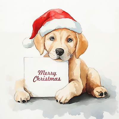 PSD 크리스마스 겨울 일러스트 산타모자 수채화 프레임 사람없음 산타클로스 리트리버 강아지 카피스페이스 국내일러스트 모자_잡화 계절 기념일 반려동물 공백 개 파일형식