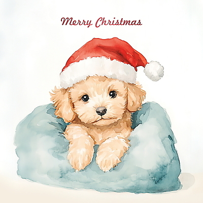 PSD 쿠션 크리스마스 겨울 일러스트 산타모자 수채화 사람없음 산타클로스 강아지 국내일러스트 모자_잡화 계절 기념일 반려동물 개 파일형식