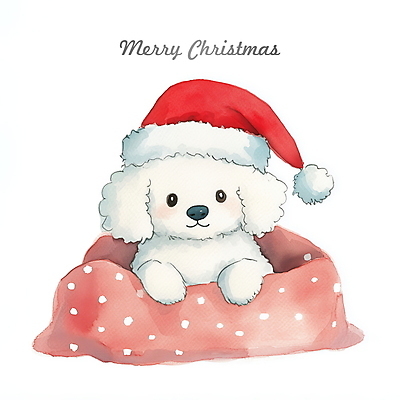PSD 쿠션 크리스마스 겨울 일러스트 산타모자 수채화 사람없음 산타클로스 강아지 국내일러스트 모자_잡화 계절 기념일 반려동물 개 파일형식