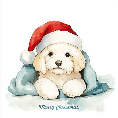 PSD 크리스마스 겨울 일러스트 산타모자 수채화 사람없음 산타클로스 강아지 담요 국내일러스트 모자_잡화 계절 기념일 반려동물 개 파일형식