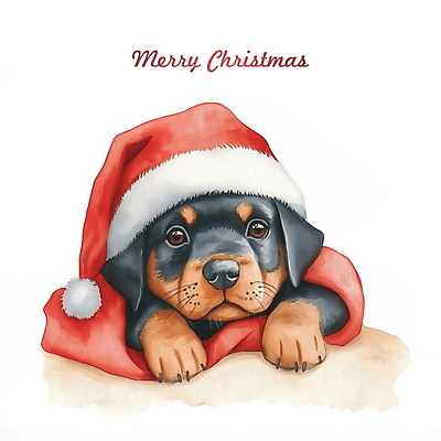 PSD 크리스마스 겨울 일러스트 산타모자 수채화 사람없음 산타클로스 강아지 로트와일러 국내일러스트 모자_잡화 계절 기념일 반려동물 개 파일형식