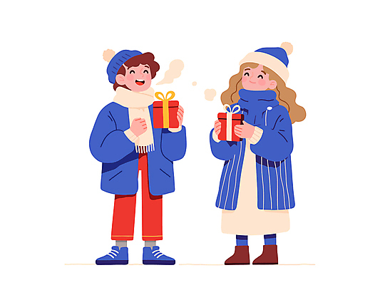 모자 커플 여자 남자 행복 어린이 겨울 일러스트 미소 소녀 소년 두명 선물상자 목도리 즐거움 겨울옷 어린이만 국내일러스트 AI파일 잡화 옷 계절 감정 관계 표정 선물 사람 상자 파일형식 벡터