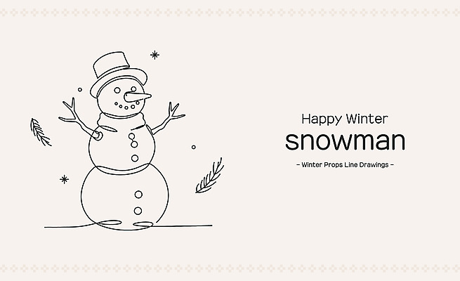 겨울 일러스트 눈사람 사람없음 라인아트 오브젝트 손그림 드로잉 베이지색 국내일러스트 AI파일 계절 선 컬러 미술 파일형식 벡터