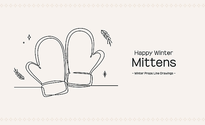 겨울 일러스트 사람없음 라인아트 오브젝트 손그림 드로잉 베이지색 손모아장갑 국내일러스트 AI파일 계절 선 컬러 장갑 미술 파일형식 벡터