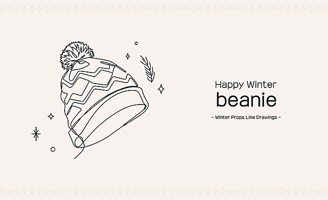 겨울 일러스트 사람없음 라인아트 오브젝트 손그림 비니 드로잉 베이지색 국내일러스트 AI파일 모자_잡화 계절 선 컬러 미술 파일형식 벡터